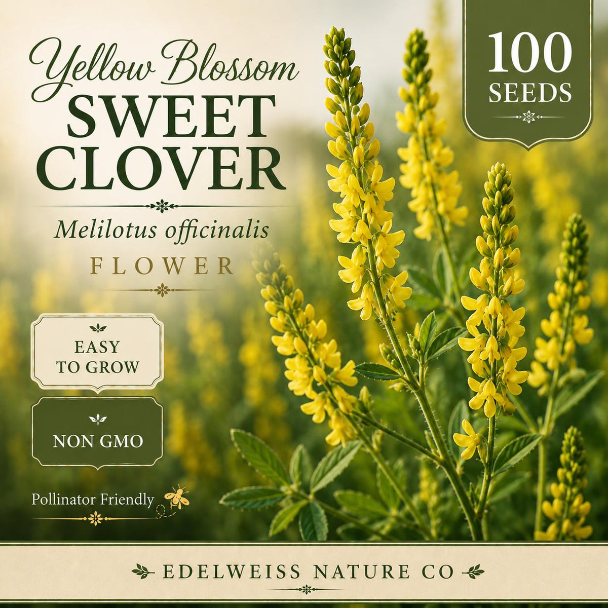 100 Yellow Sweet Clover Seeds – Heirloom, Non-GMO Pollinator Flower Garden Crop