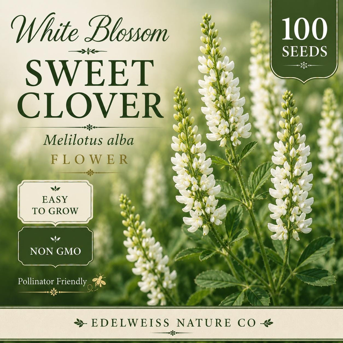 100 White Sweet Clover Seeds – Heirloom, Non-GMO Pollinator Flower Garden Crop