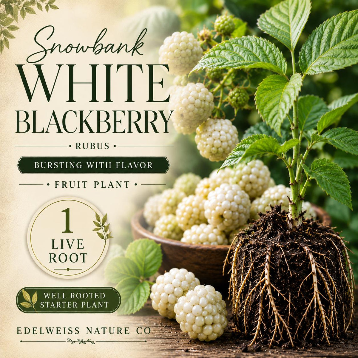 Snowbank White Blackberry Plant – Heirloom Non-GMO Berry for Home Garden