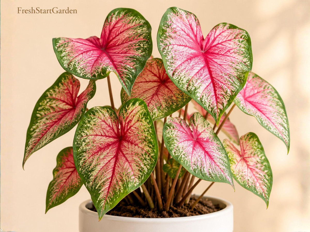 6 Caladium Buck Bulbs – Tropical Foliage Plant for Shade Gardens