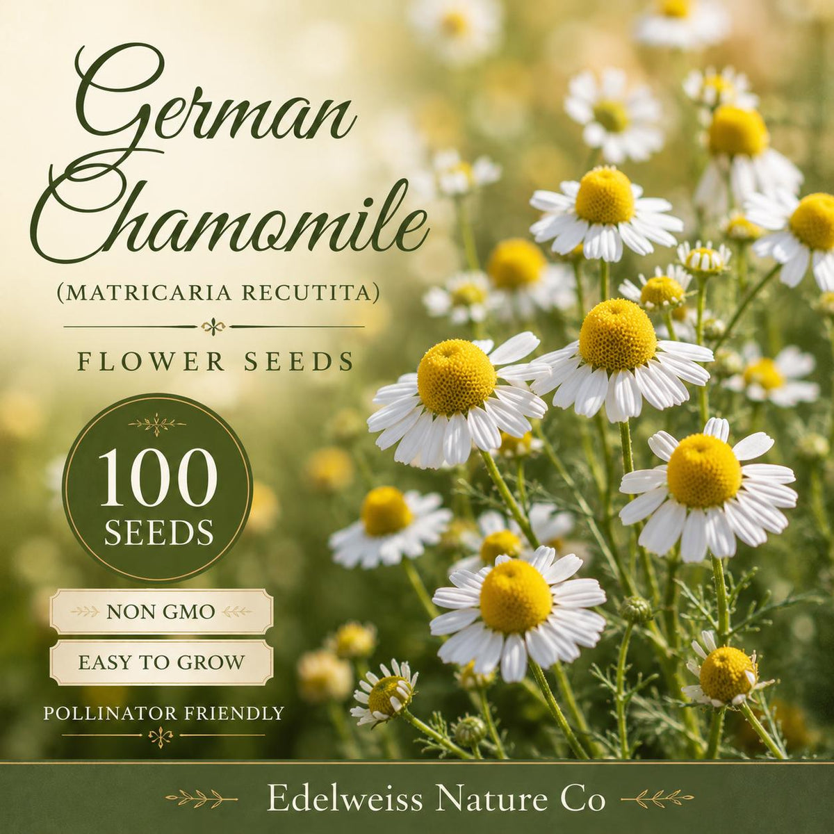 100 German Chamomile Seeds – Heirloom Fragrant Herb, Non-GMO for Tea Garden