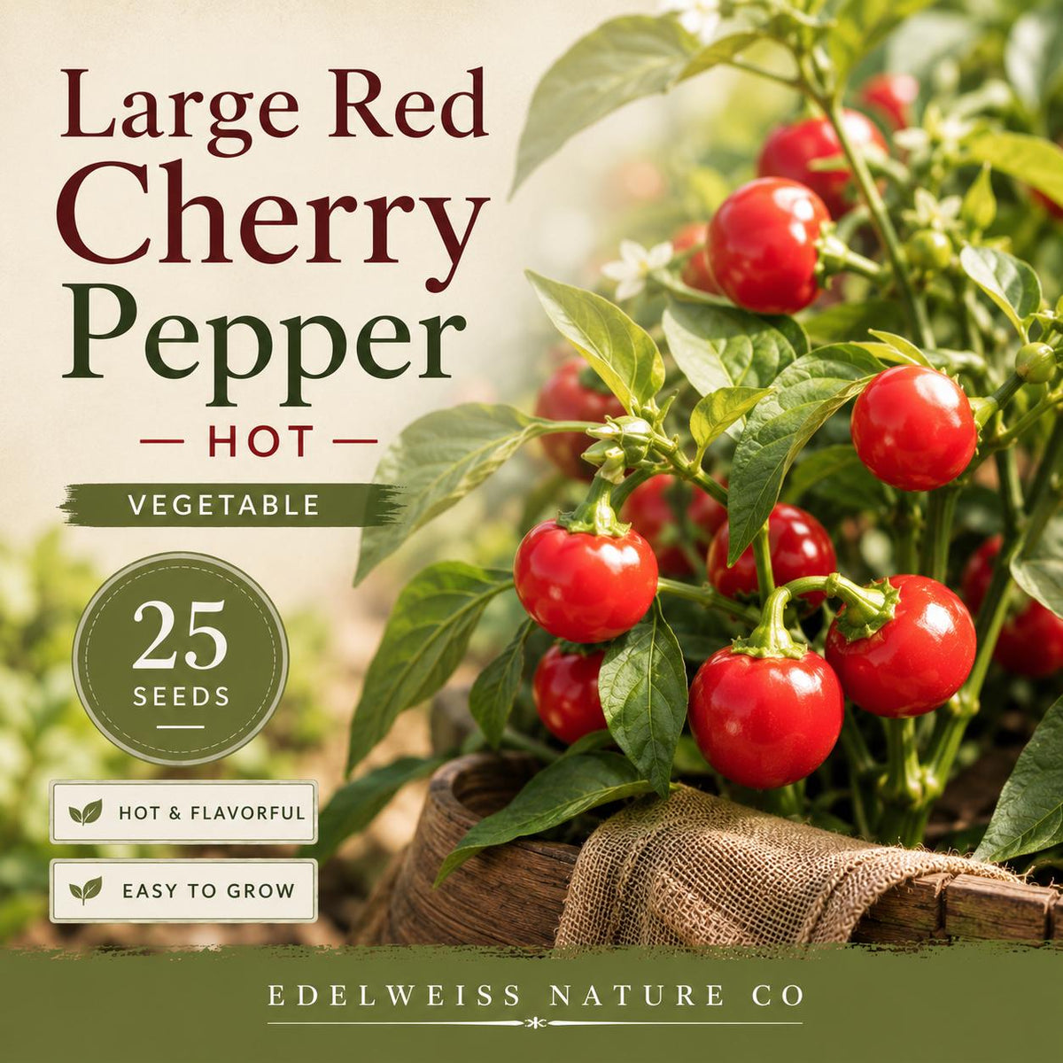 Large Red Cherry Hot Pepper Seeds – Heirloom Non-GMO (25 Seeds)
