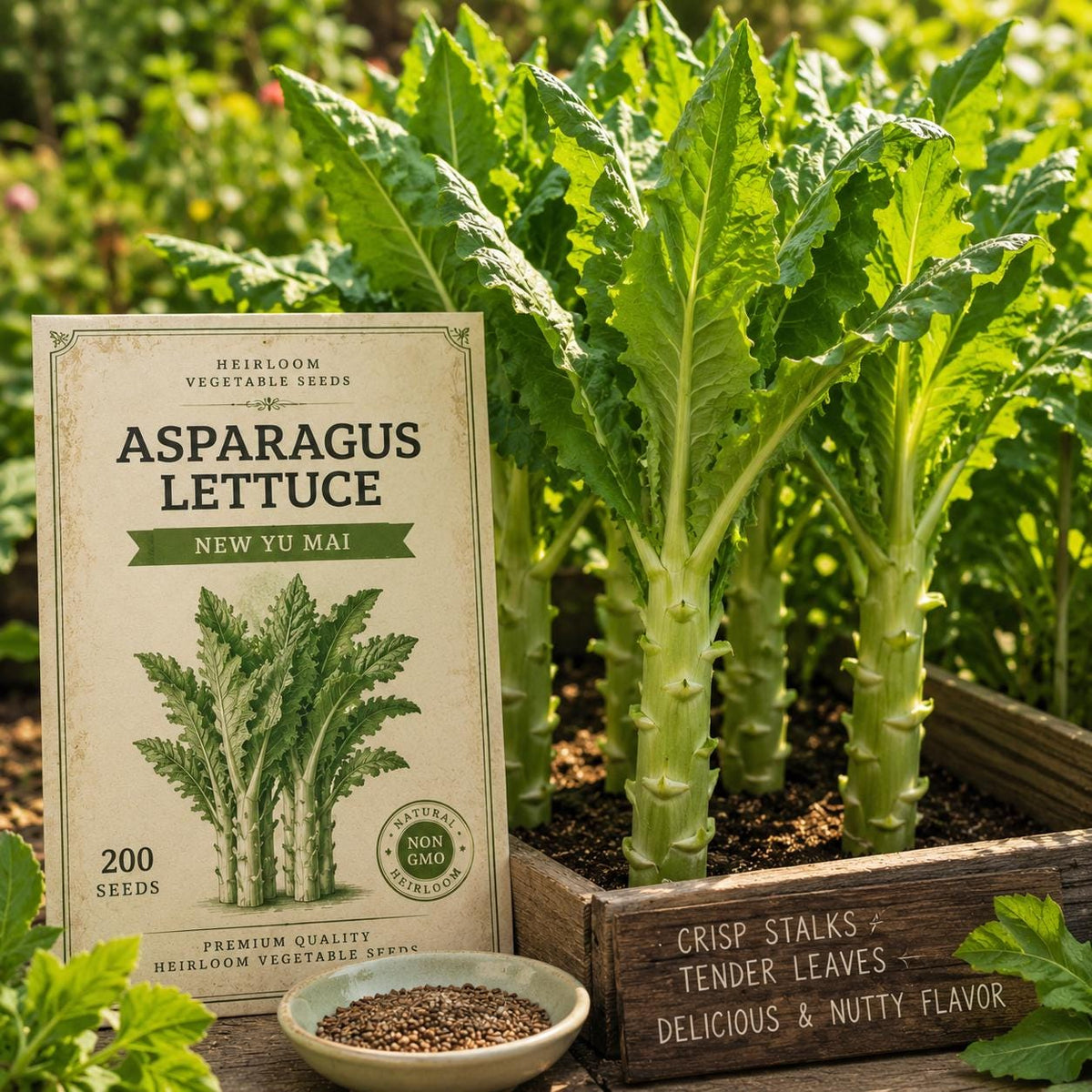 Asparagus Lettuce New Yu Mai Seeds - Heirloom Celtuce, Non-GMO (200 Seeds)