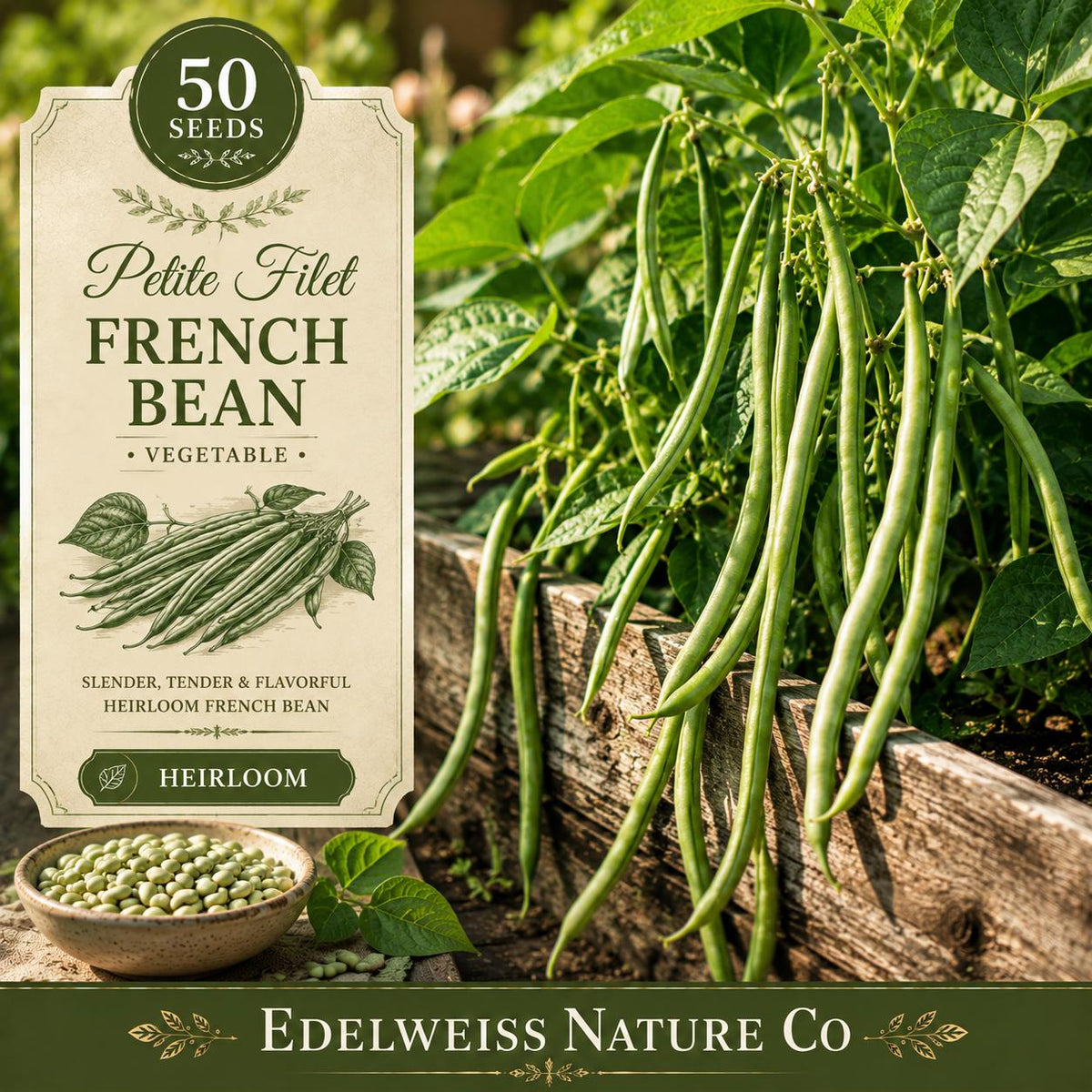 Petite Filet French Bean Seeds | Heirloom Easy Grow Vegetable Garden (50 Seeds)