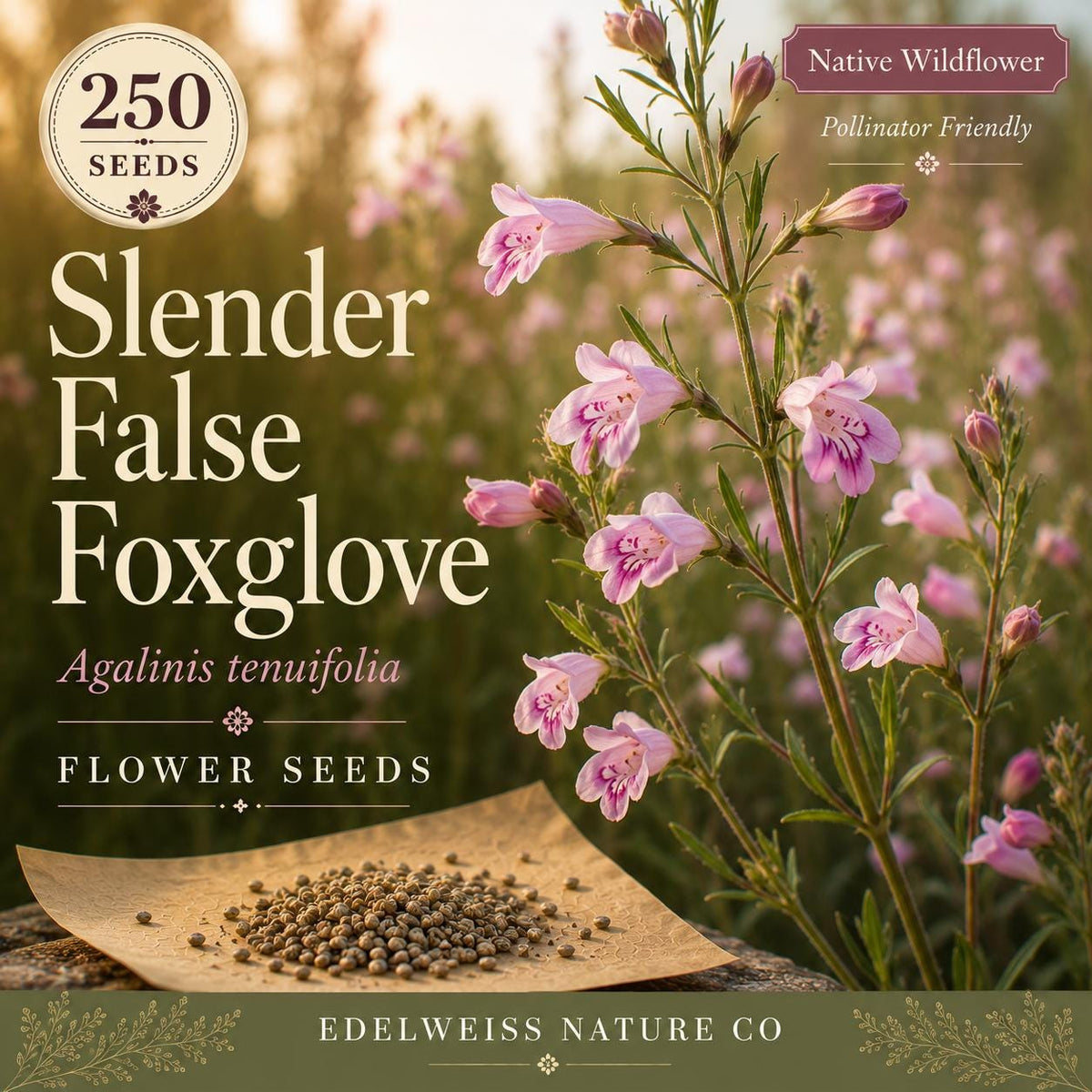 Agalinis Tenuifolia Seeds – 250 Slender False Foxglove Native Pink Wildflower