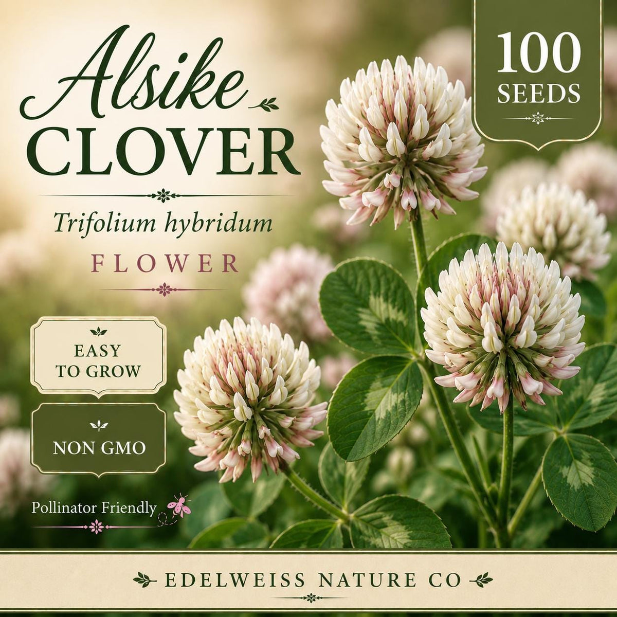 100 Alsike Clover Seeds – Heirloom, Non-GMO Pollinator Flower for Gardens