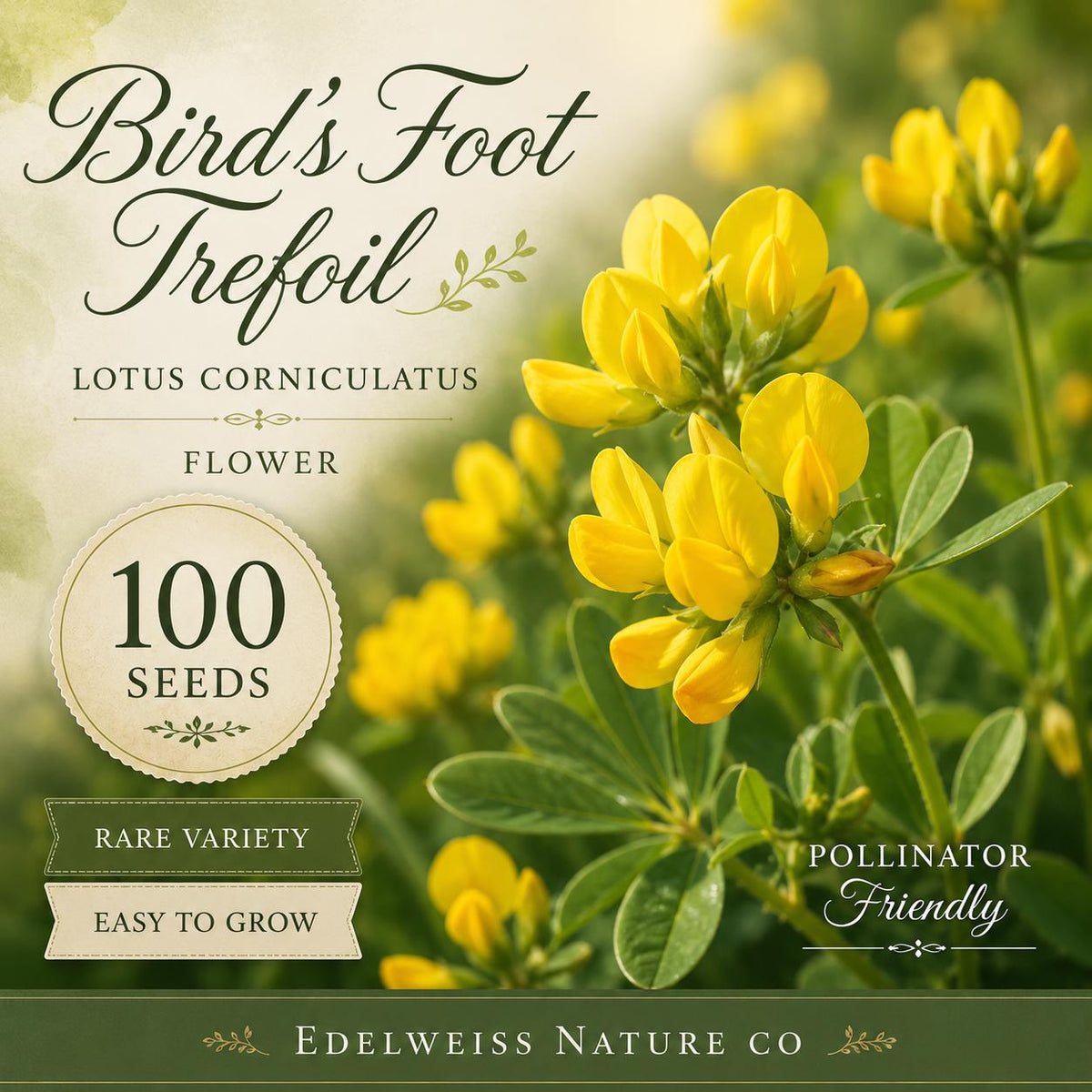 100 Bird's Foot Trefoil Seeds – Heirloom Non-GMO Pollinator Flower for Gardens