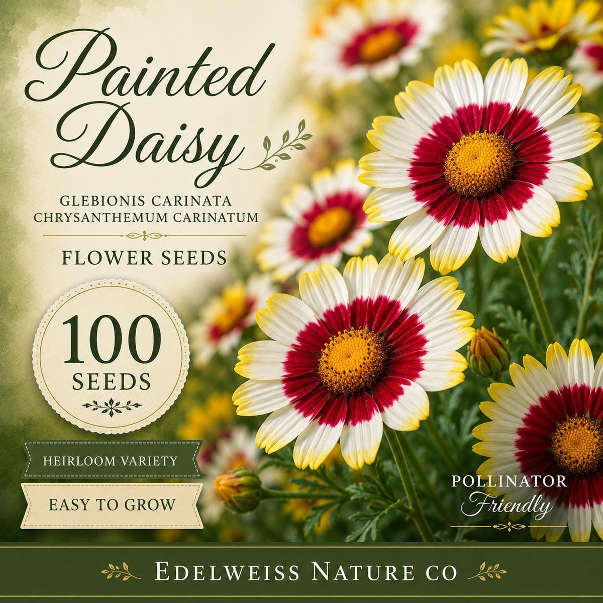 100 Painted Daisy Seeds Heirloom Non-GMO Glebionis carinata Chrysanthemum tricolor