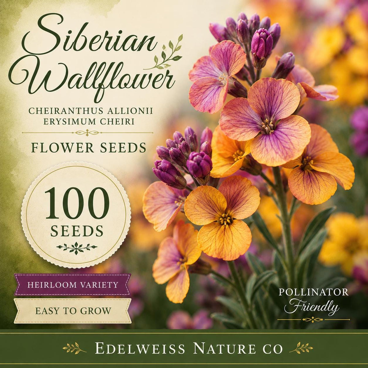 100 Siberian Wallflower Seeds – Heirloom Non-GMO Cheiranthus allionii Orange Flowers