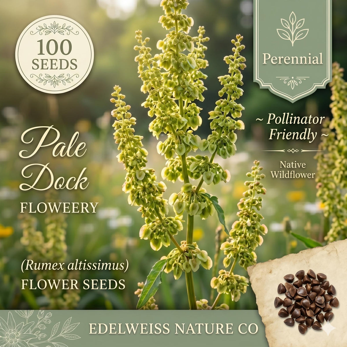 100 Pale Dock Seeds – Rumex altissimus Native Meadow Wildflower