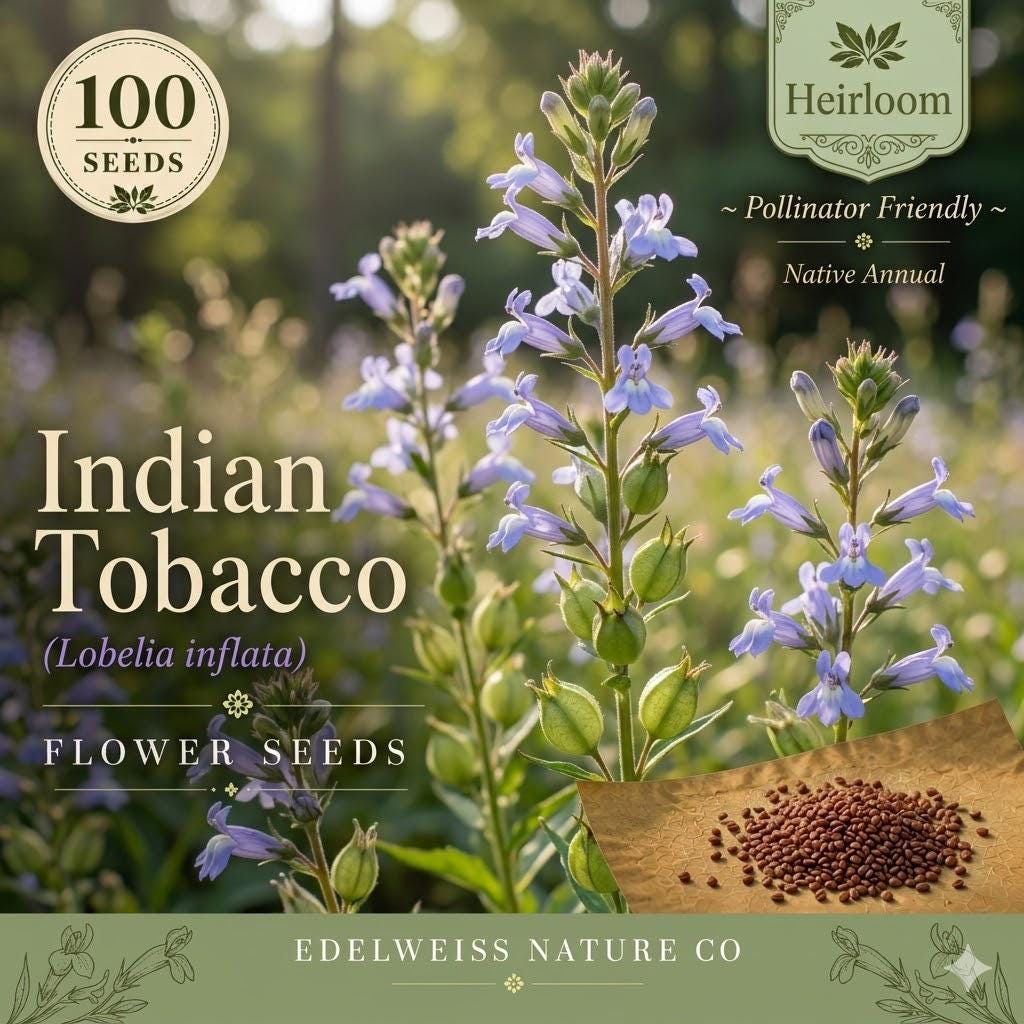 Lobelia Inflata Seeds – 100 Indian Tobacco Native Wildflower for Woodland Pollinator Gardens