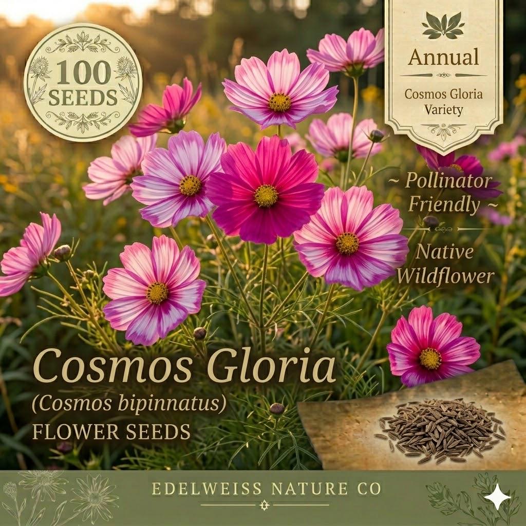 Cosmos Gloria Seeds – 100 Pink Daisy-Like Annual Flowers for Planting