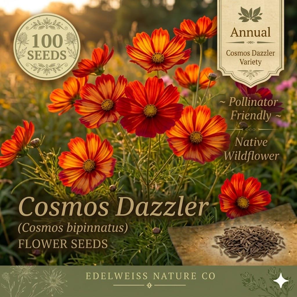 Cosmos Dazzler Seeds – 100 Bright Pink Annual Flower Seeds for Planting