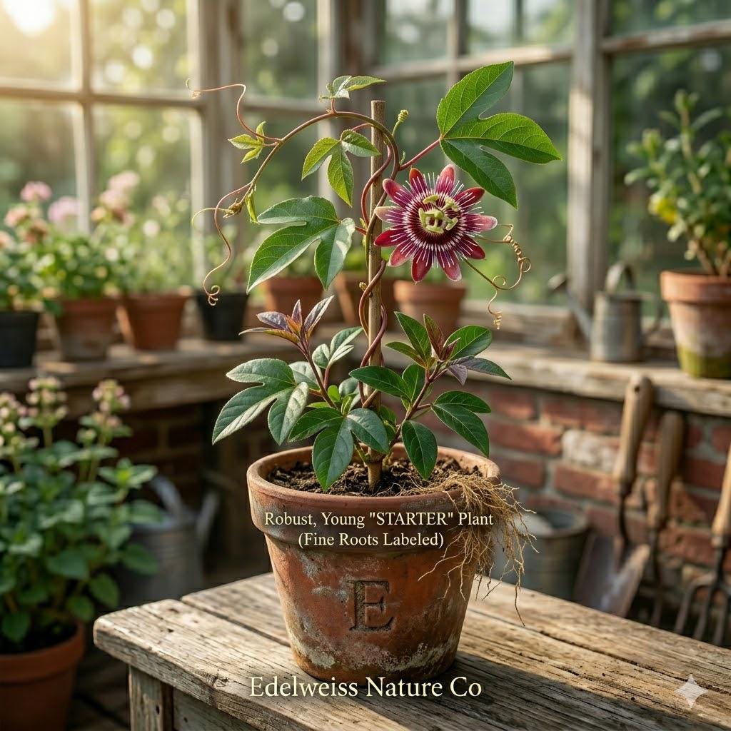 1 Passiflora Vitifolia Starter Plant | Red Passion Flower Vine | Tropical Climbing Plant