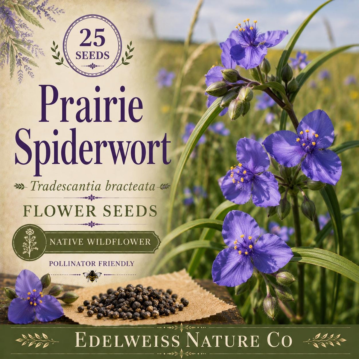 Prairie Spiderwort Seeds – 25 Tradescantia bracteata Native Purple Wildflower
