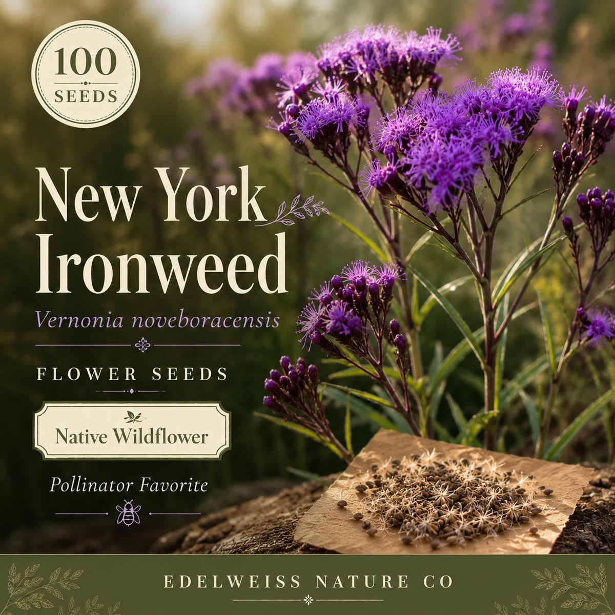 New York Ironweed Seeds – 100 Native Purple Wildflower Seeds for Fall Blooms