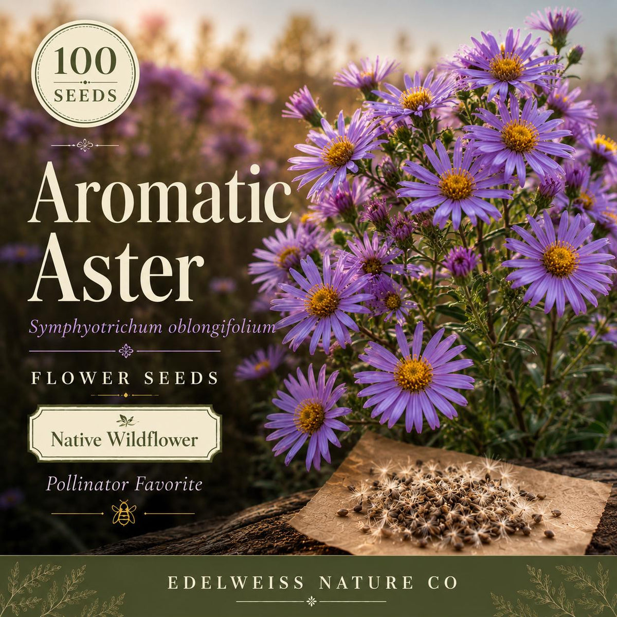 Aromatic Aster Seeds – Native Purple Wildflower Pollinator Plant (100 Seeds)