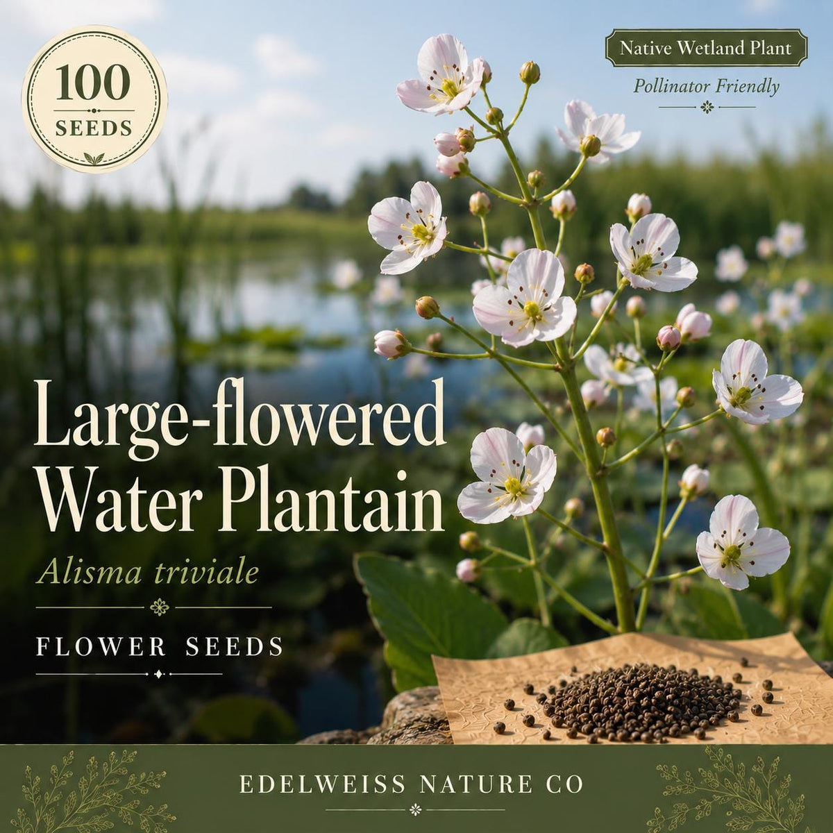 Alisma Triviale Seeds – Large Flowered Water Plantain Native Aquatic Perennial (100 Seeds)