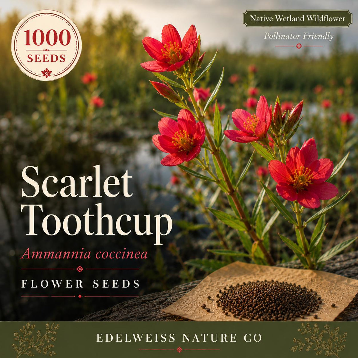 1000 Scarlet Toothcup Seeds – Native Wetland Wildflower & Pond Plant