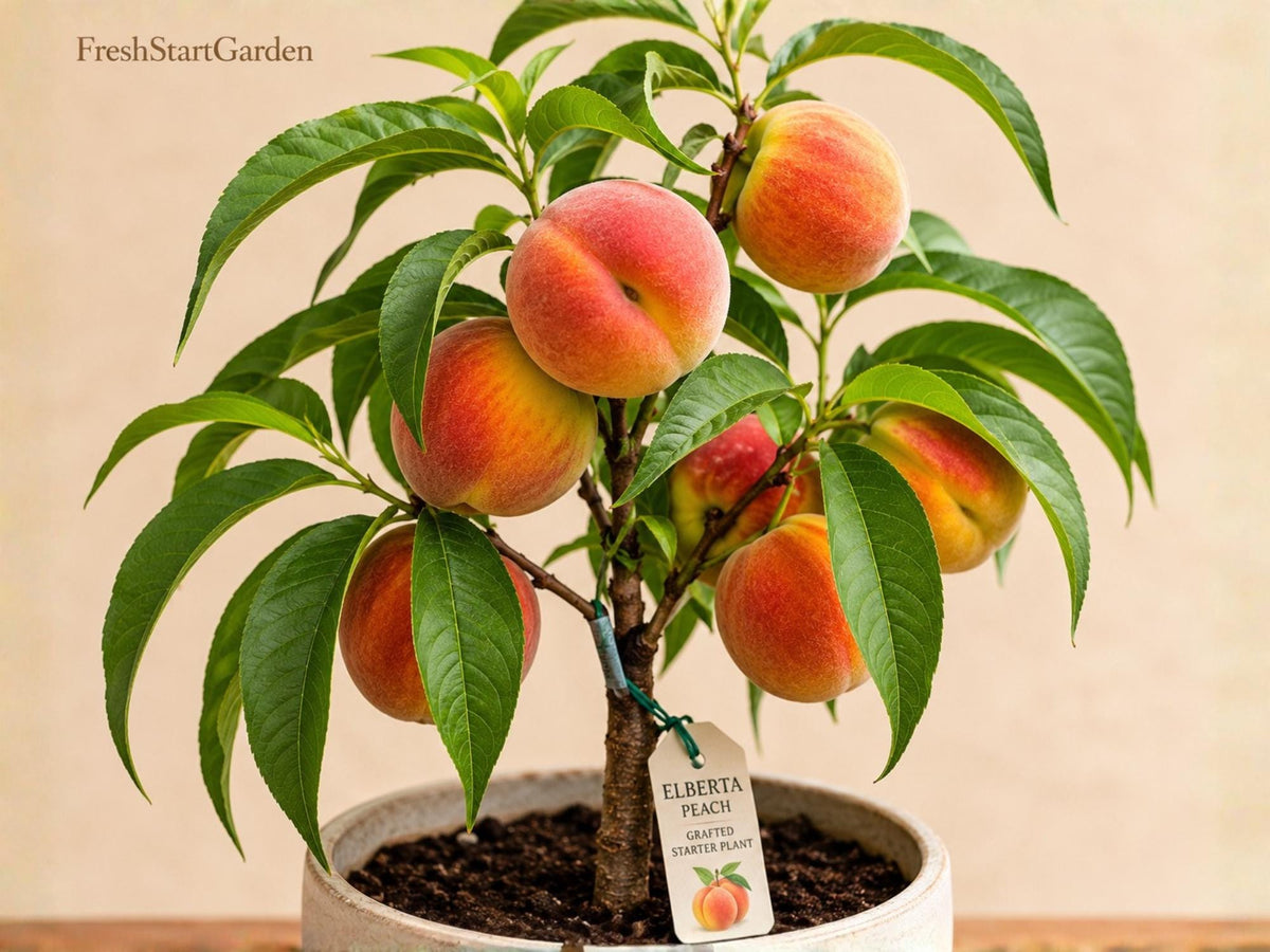 1 Elberta Peach Grafted Starter Plant – Self-Pollinating Prunus persica Fruit Tree