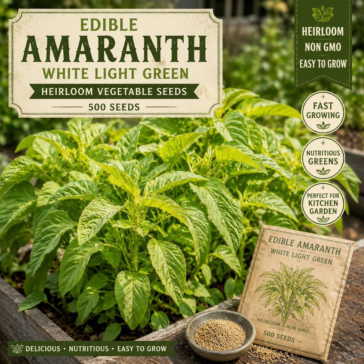 Edible Amaranth White Light Green Seeds | Heirloom Vegetable Garden Greens (500 Seeds)