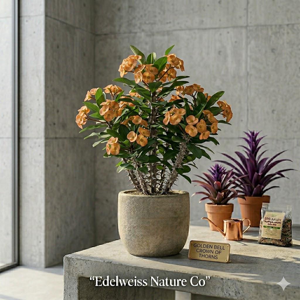 Golden Bell Crown of Thorns Starter Plant – Yellow Flowering Succulent Houseplant
