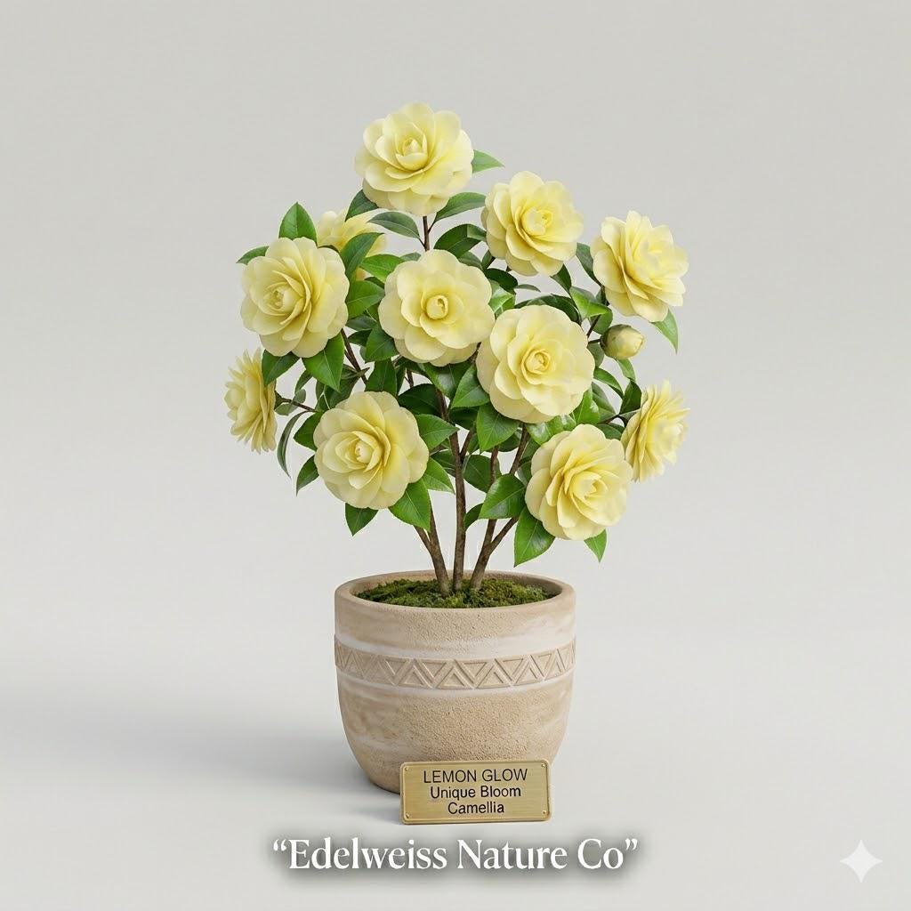 1 Lemon Glow Camellia Japonica Starter Plant | Rare Evergreen Flowering Shrub