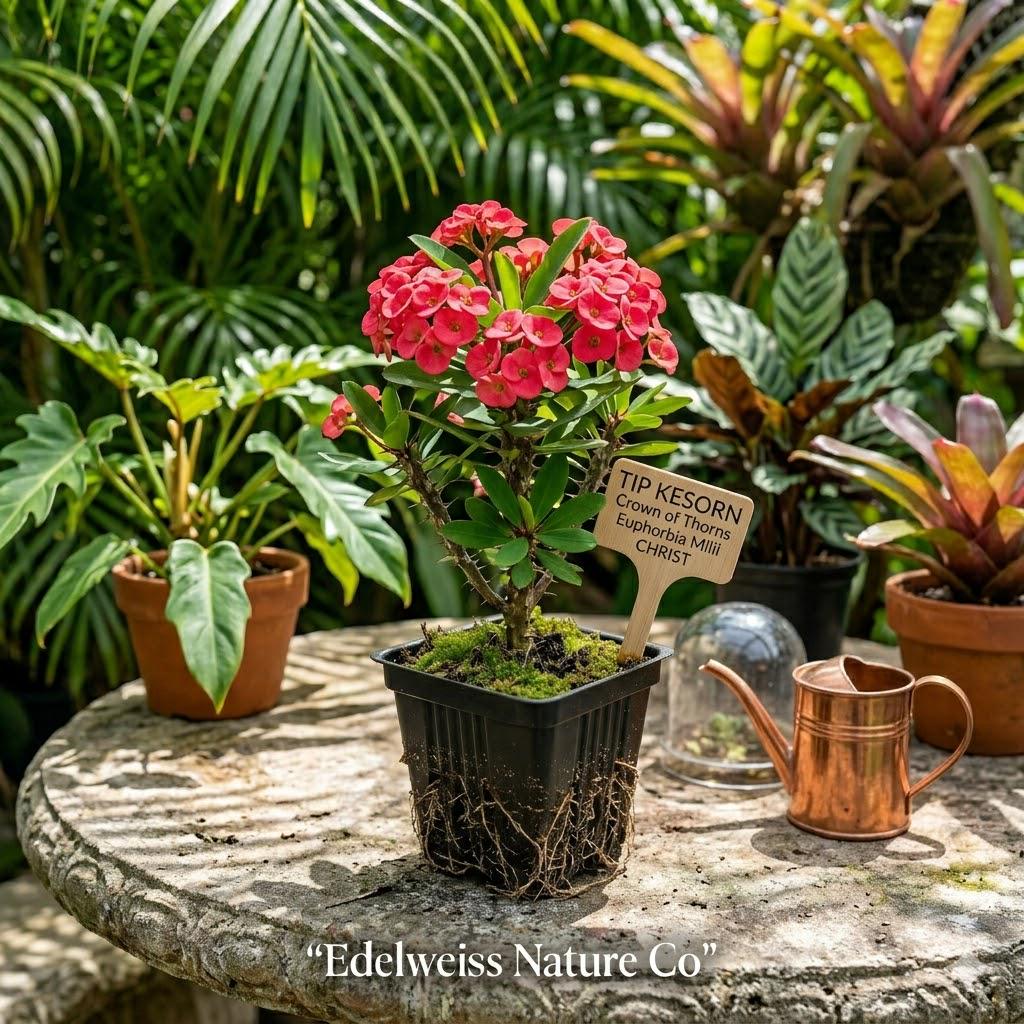1 Tip Kesorn Crown of Thorns Starter Plant | Euphorbia Milii Christ Plant | Exotic Flowering Succulent