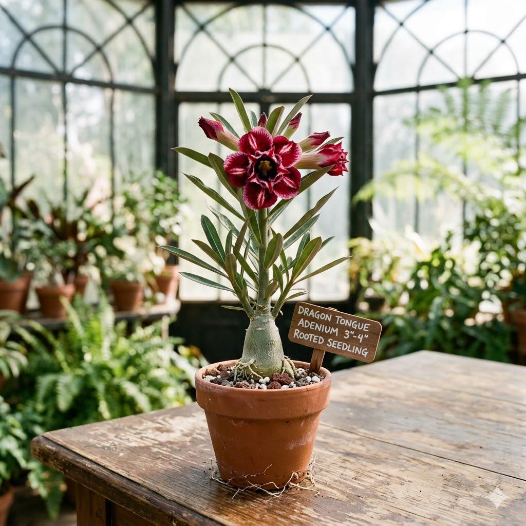 Dragon Tongue Desert Rose Adenium Obesum Starter Plant | Rare Flowering Succulent