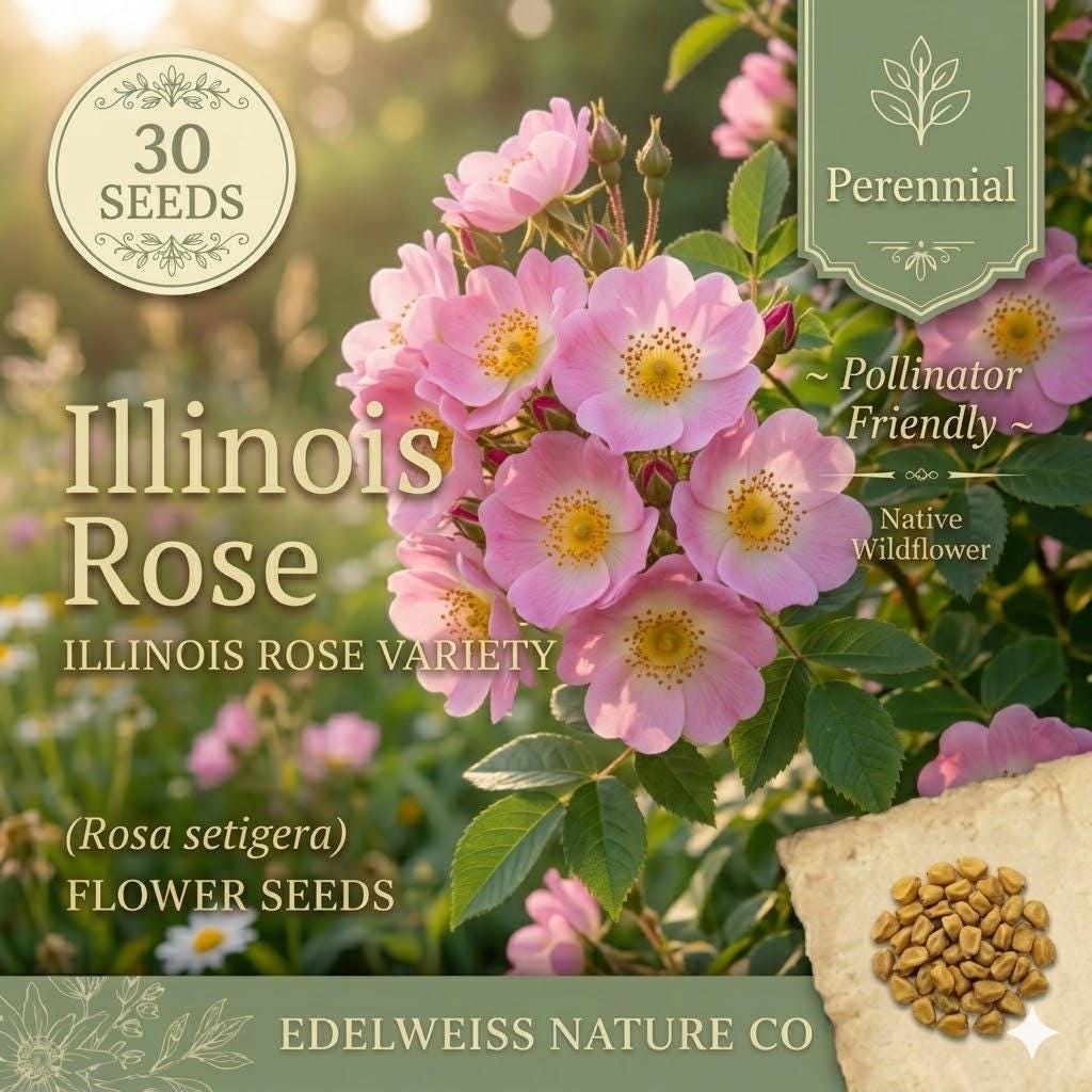 Illinois Rose Seeds – 30 Rosa Setigera Native Climbing Pink Wild Rose