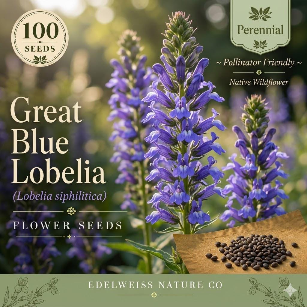 Blue Lobelia Seeds – Native Cardinal Flower for Pollinator Gardens (100 Seeds)
