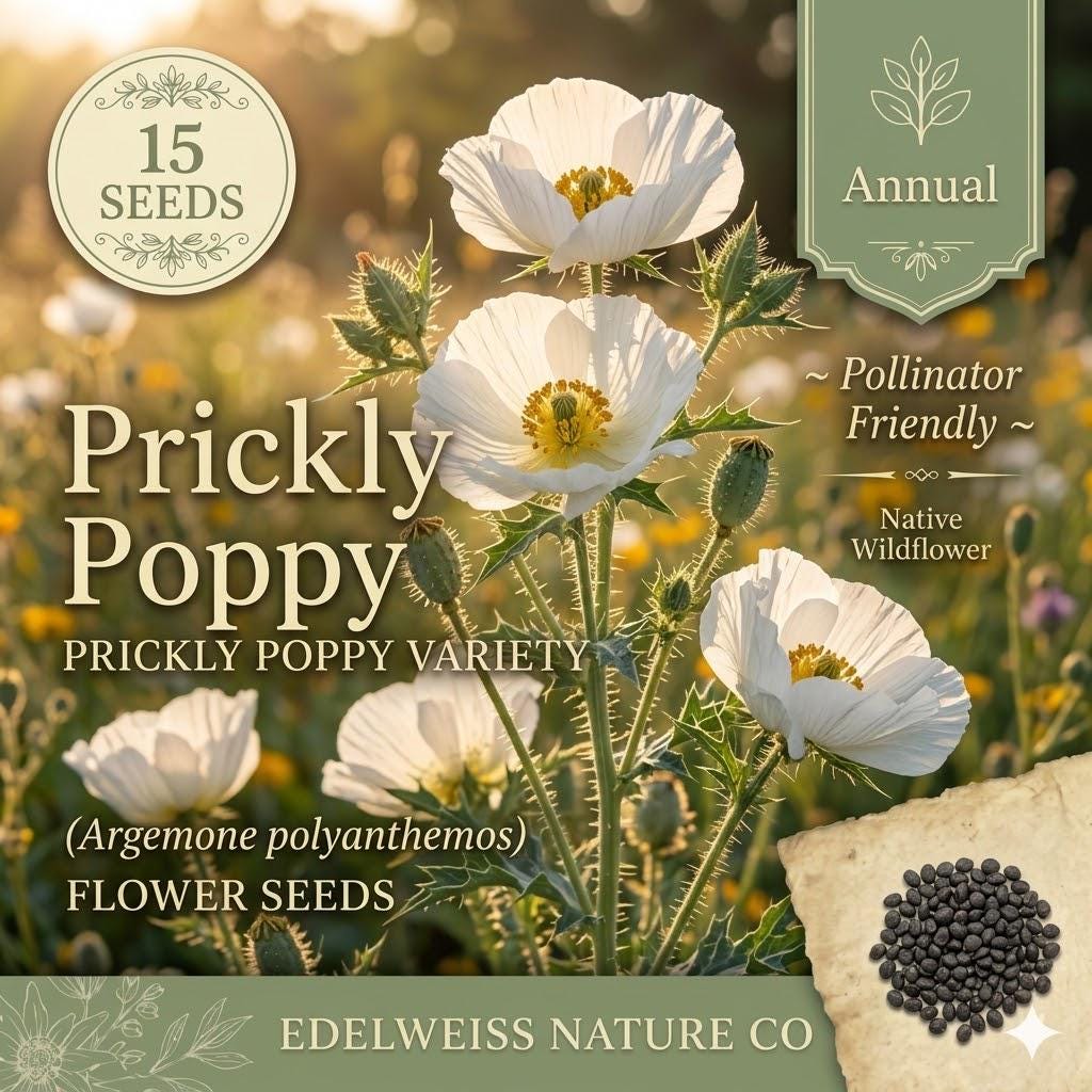 Argemone Polyanthemos Seeds – 15 Prickly Poppy Native White Wildflower Plains Poppy Drought Tolerant