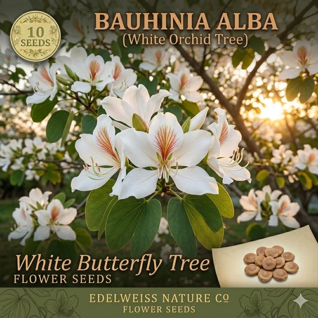 10 White Orchid Tree Seeds – Bauhinia alba Flowering Seeds for Planting