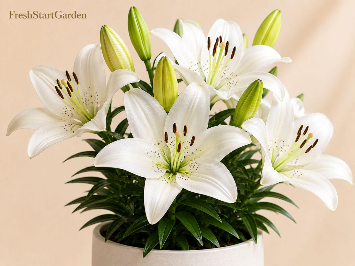 5 Navona White Asiatic Lily Bulbs - Lilium Asiaticum Hardy Perennial Flower