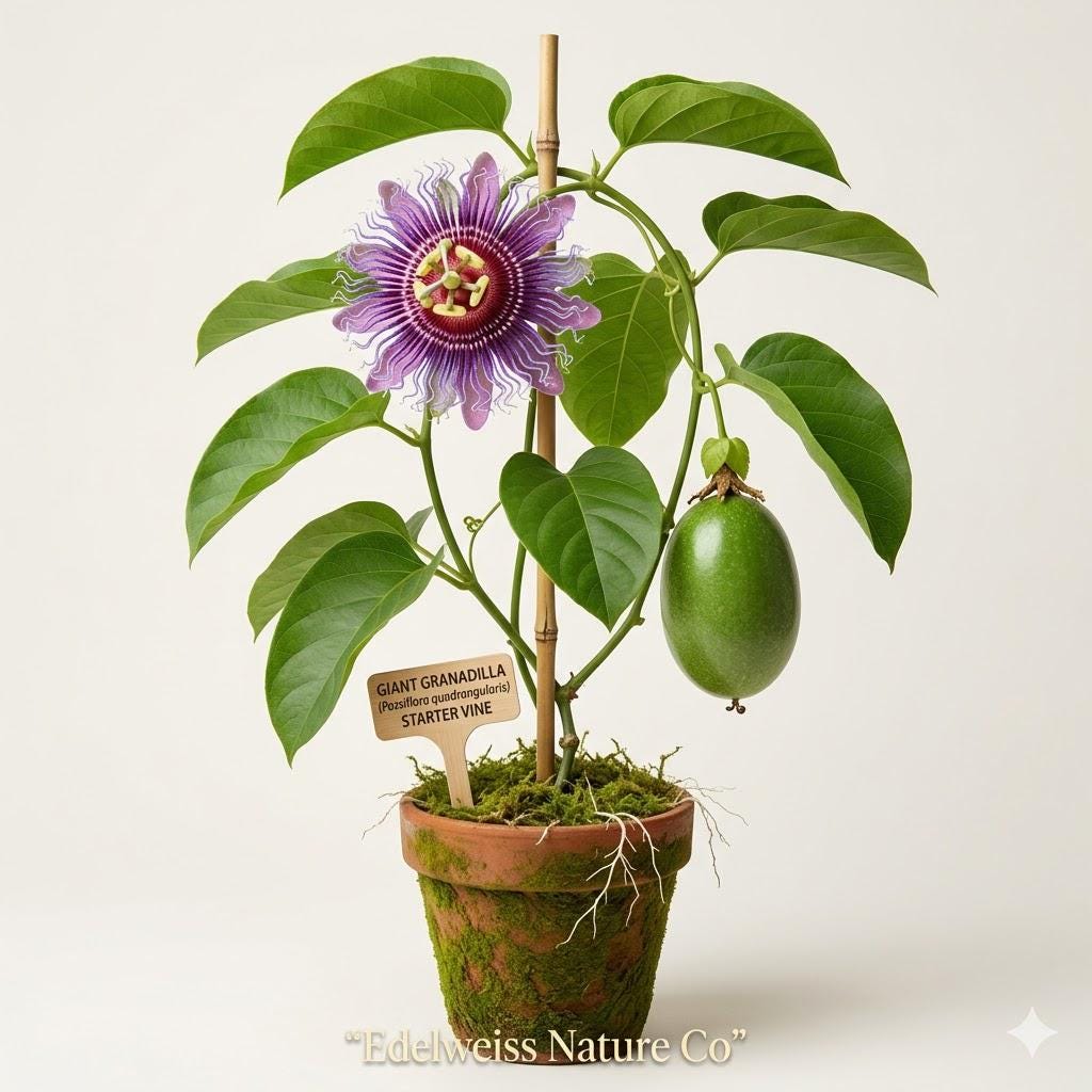 Giant Granadilla Passion Fruit Vine Starter Plant | Passiflora quadrangularis Tropical Vine
