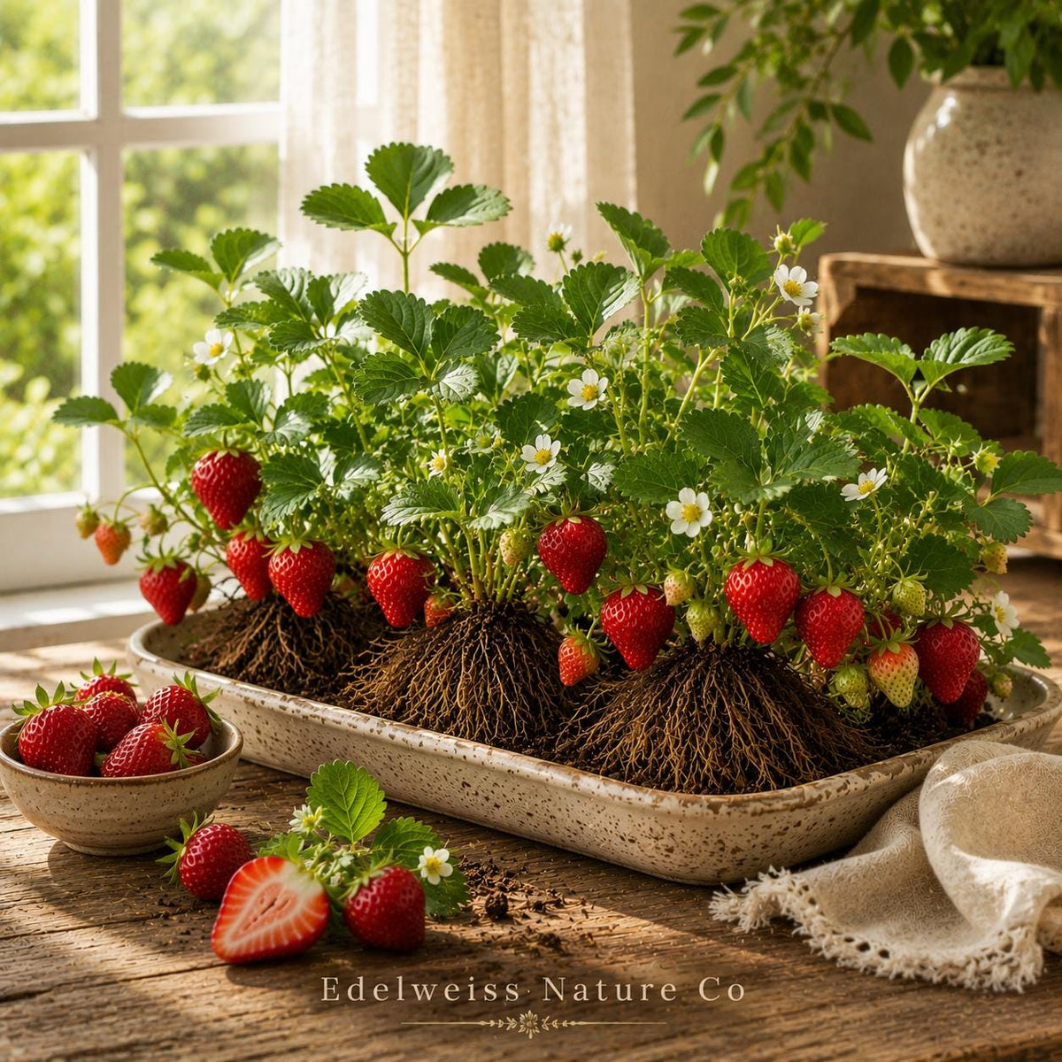 20 Honeoye Strawberry Bare Roots – Springbearing Fragaria × ananassa Plants for Edible Berry Gardens