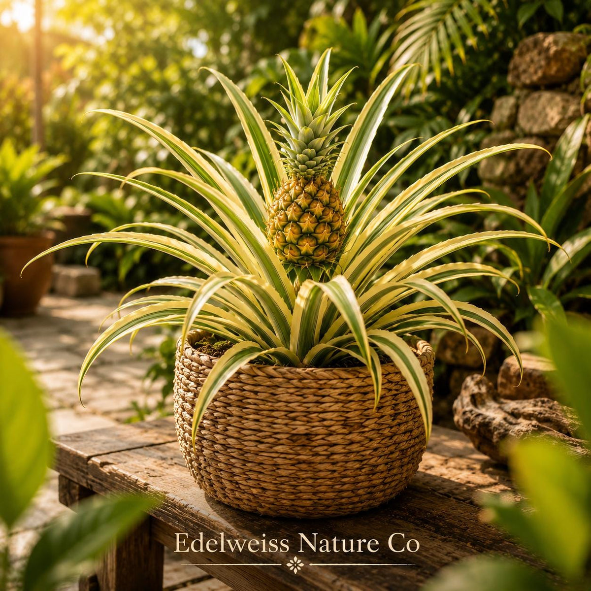 5 Variegated Pineapple Starter Plants - Ananas comosus Live Tropical Fruit Plants
