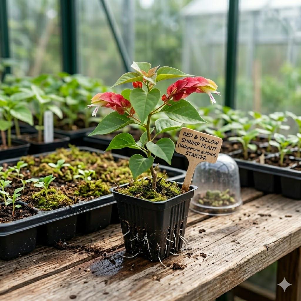 Red Yellow Shrimp Plant Starter - Beloperone guttata Tropical Houseplant